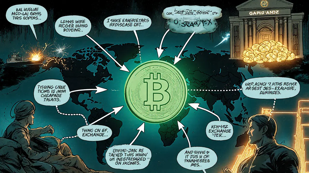 A7A5 stablecoin token linking Russian exporters to overseas buyers with mining farms and Kyrgyz bank backdrop.