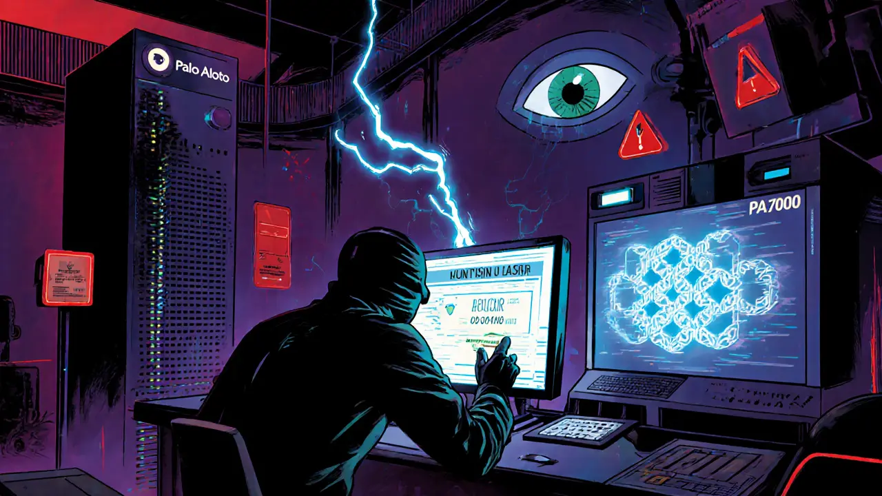 Hacker avatar with AI voice waves attacks a signing key, defended by firewall, IDS, and MPC shards.