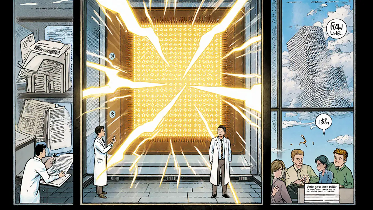 A powerful ZK coprocessor chip processes thousands of private transactions in a futuristic server tower.