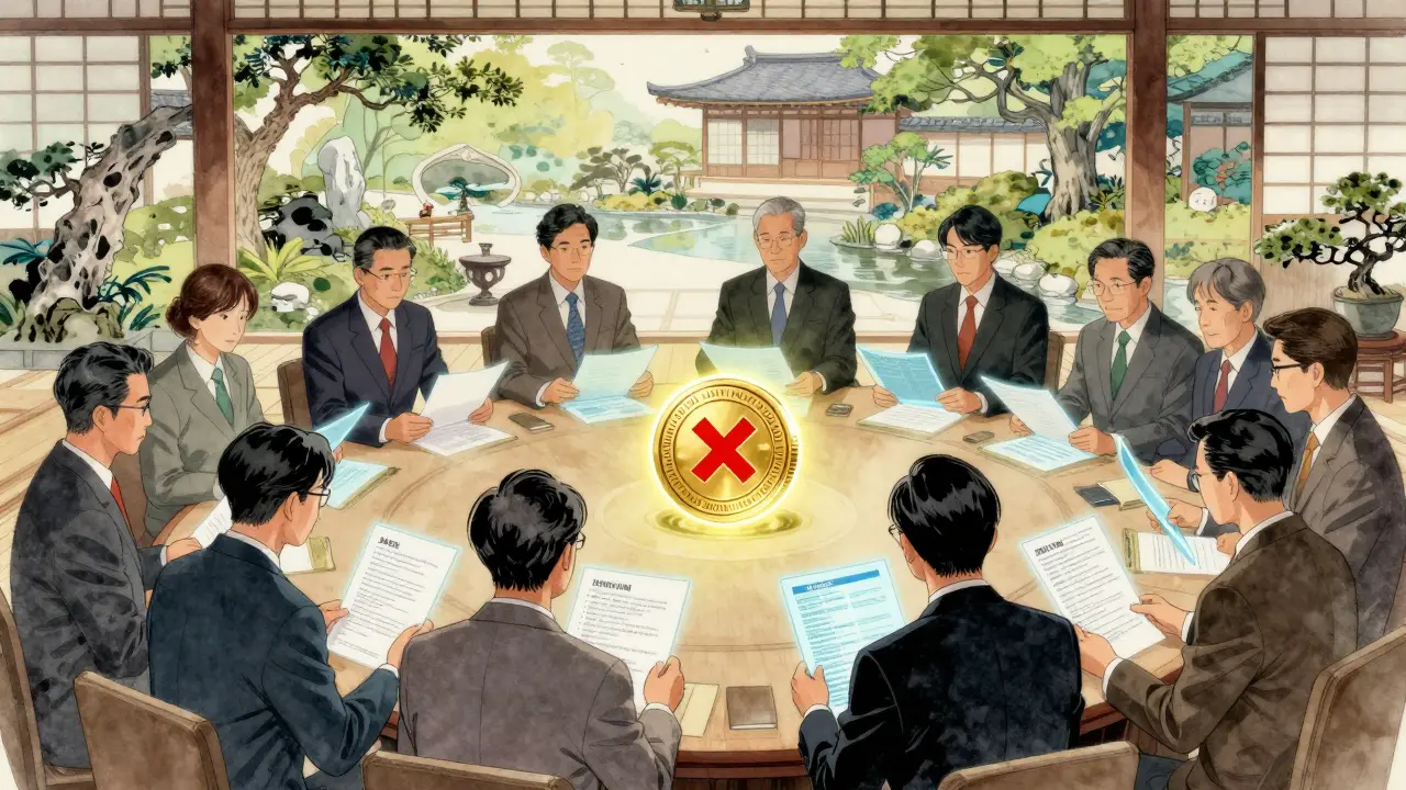Experts in a Japanese garden review and reject suspicious crypto tokens.