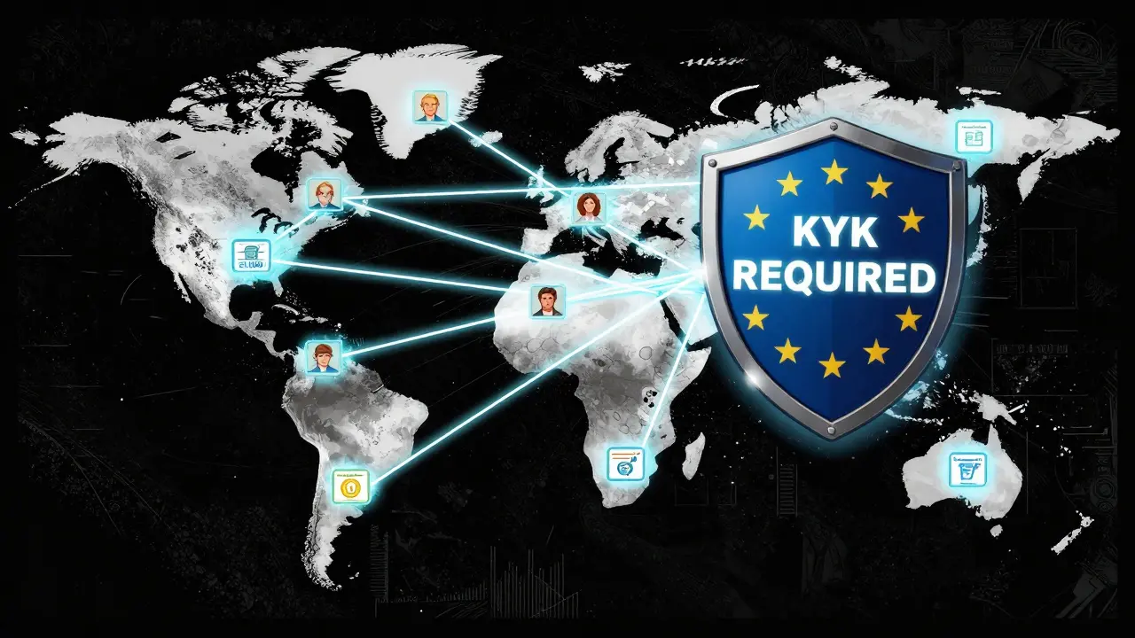 Global crypto transactions blocked by EU KYC shield, anonymous wallets breaking apart.
