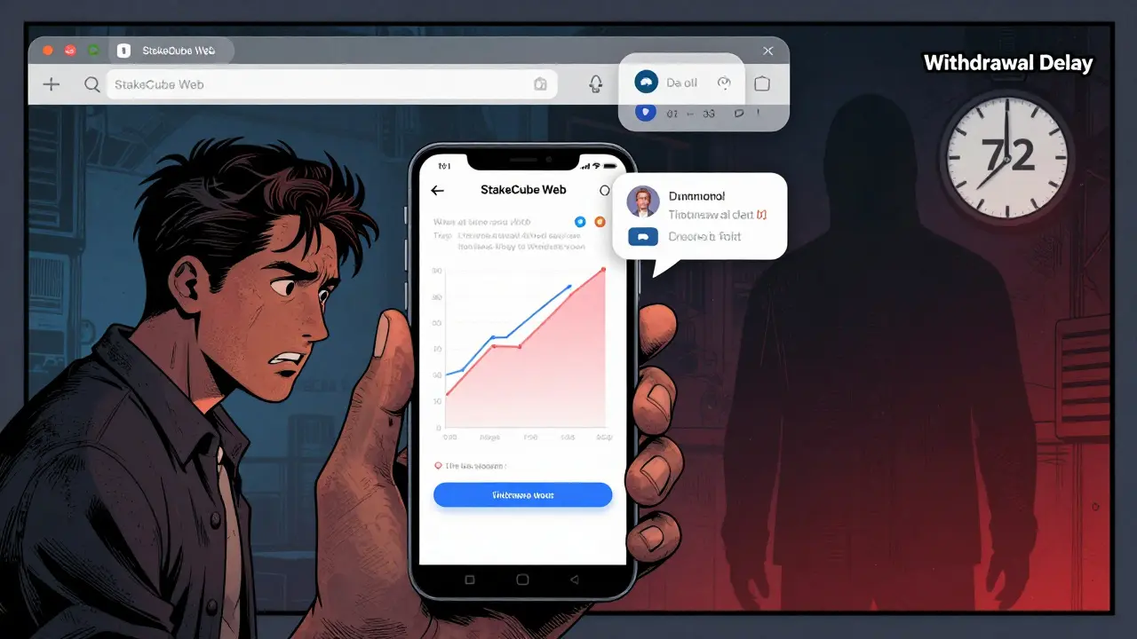 iPhone user struggling with web browser while Android app shows rewards, Discord community helps in background.