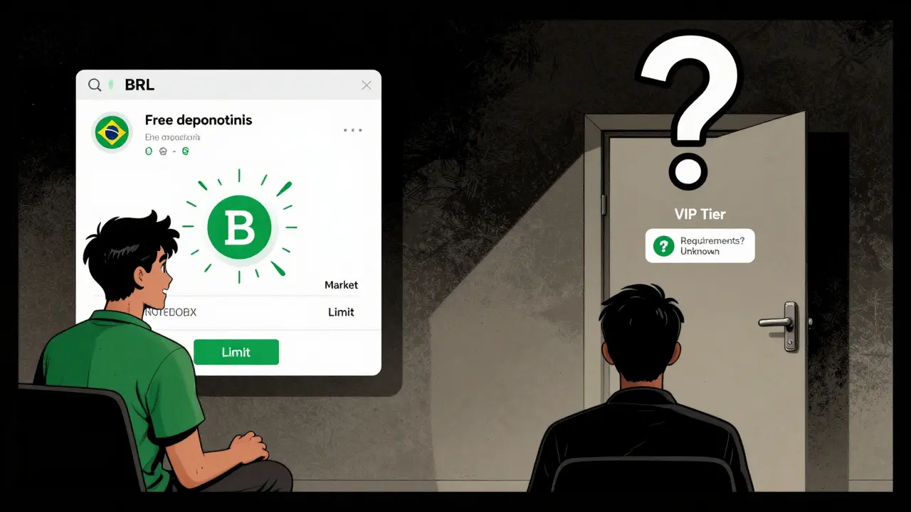 Contrast between free BRL deposits for Brazilians and limited trading tools for global users.