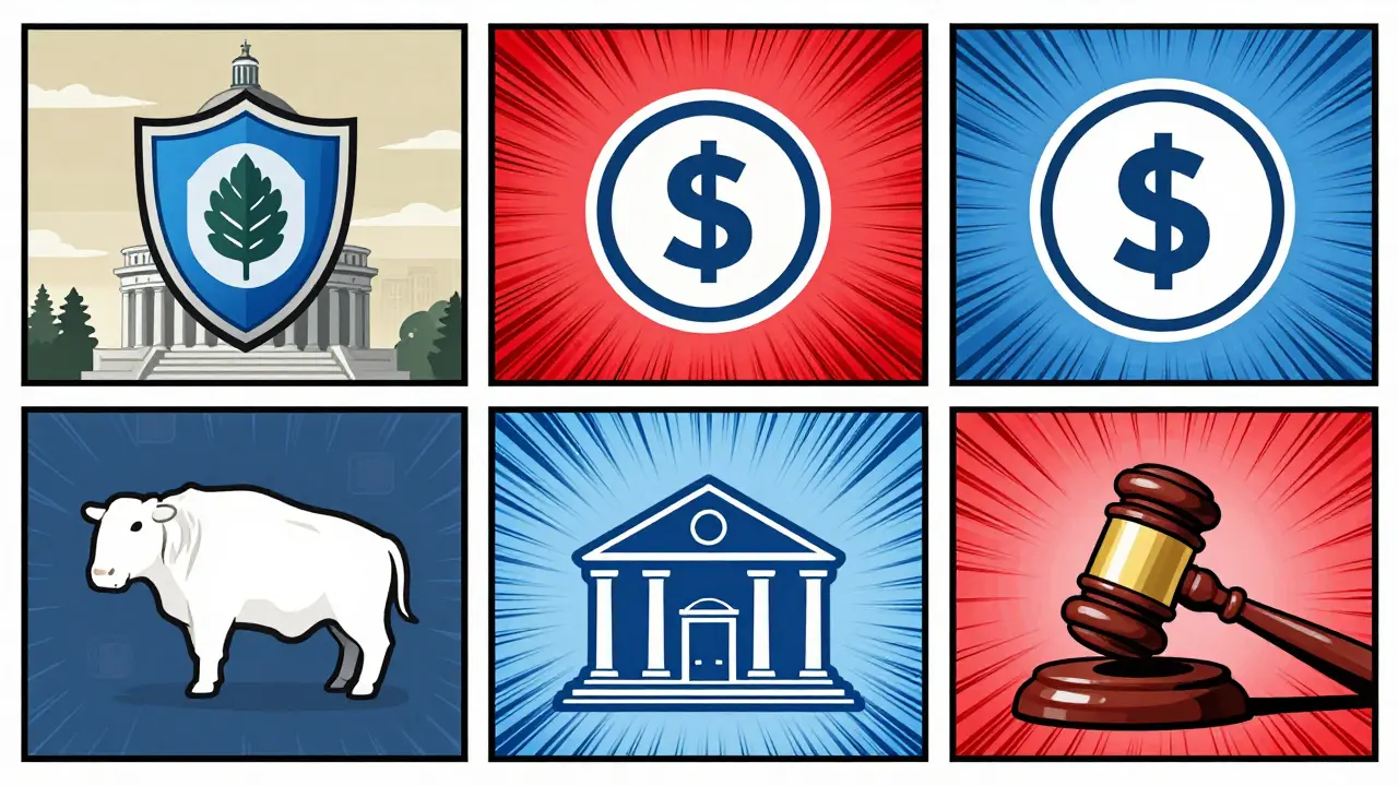 Three US states' DAO legal frameworks symbolically depicted
