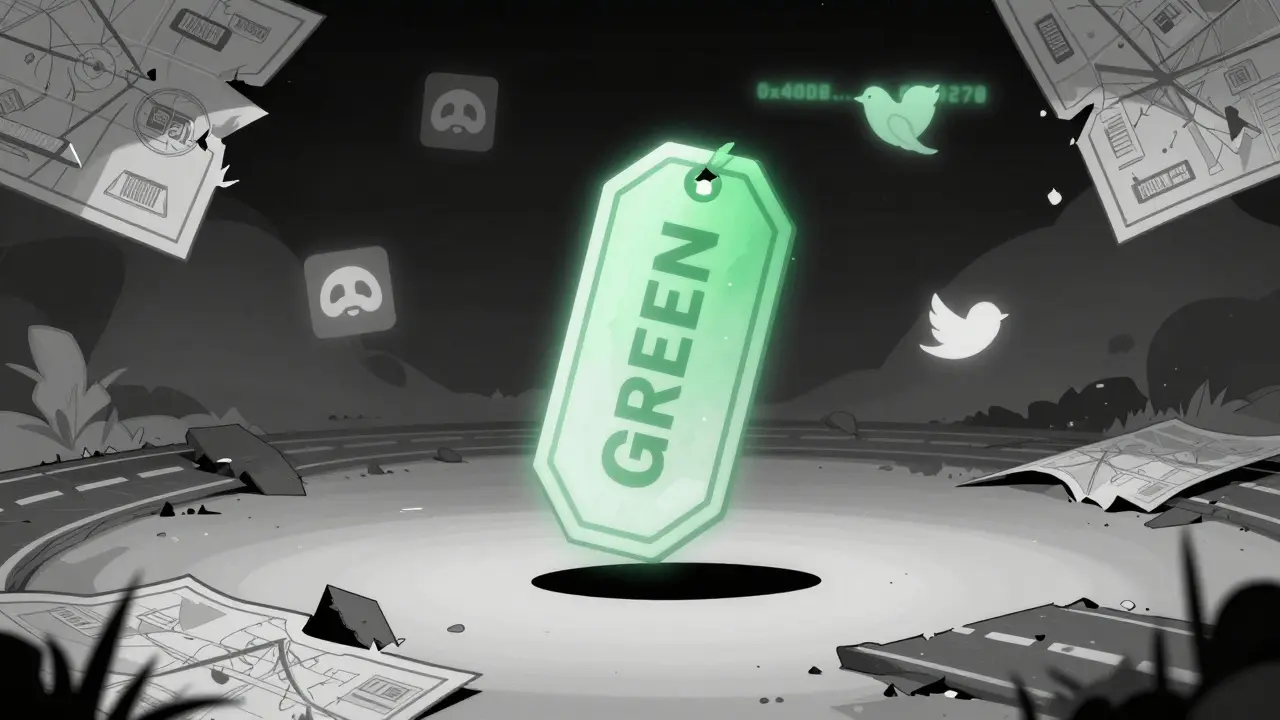 A ghostly Greenhouse token floating in an empty digital space, surrounded by abandoned project elements.