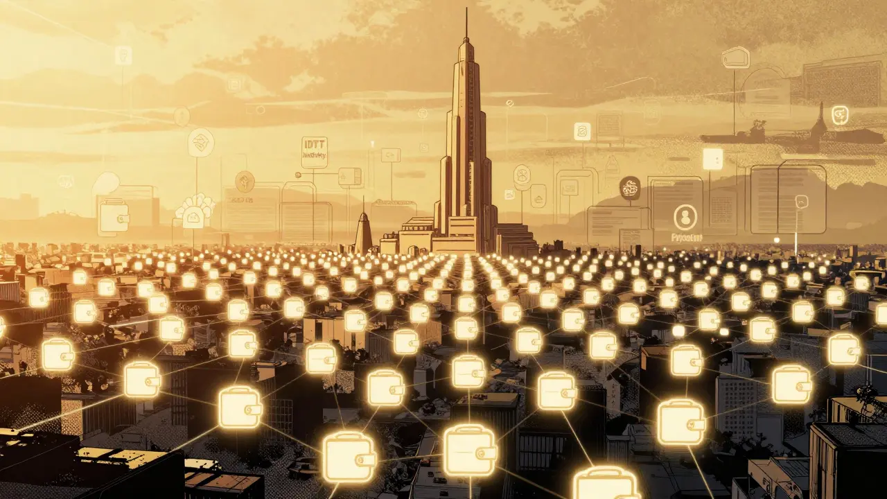 Only 120,000 wallets rise from millions, connected to a silent IDTT structure while real projects glow nearby.