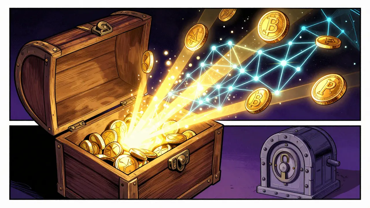 Treasure chest converts coins into digital network nodes