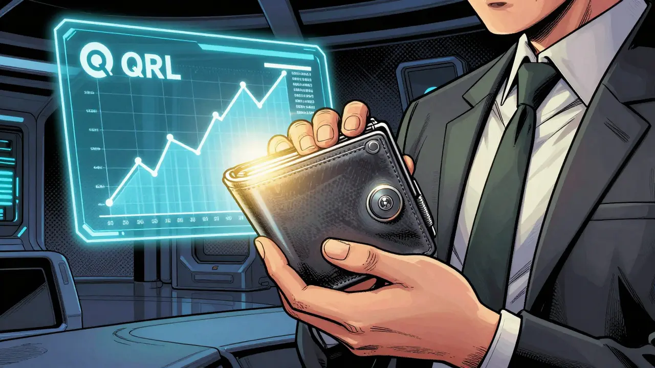 A person holding a glowing hardware wallet for secure crypto storage in a graphic novel style.