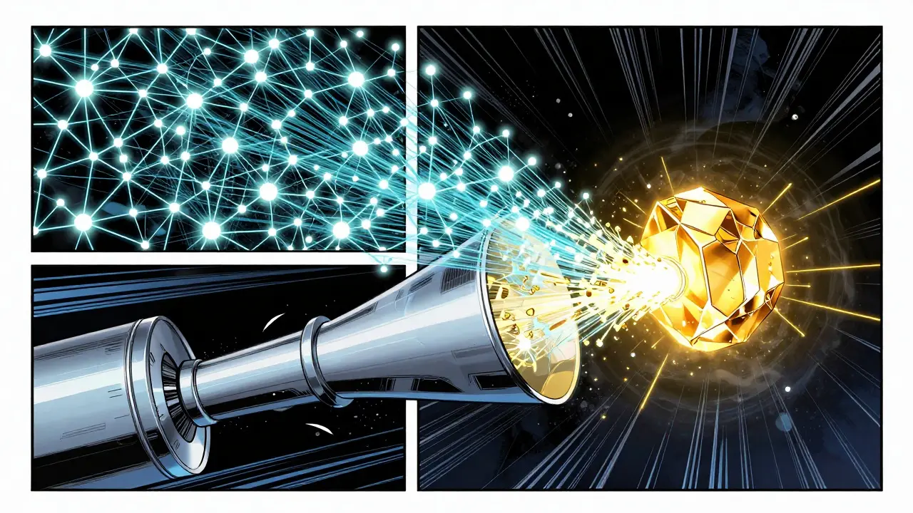 A technological funnel compressing many transactions into one single proof in a comic book style.