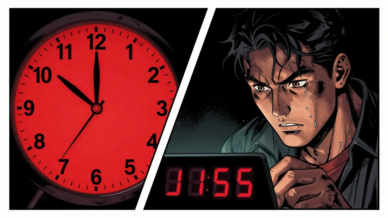 Tense split-screen comic art of a clock hitting 11:59 AM to symbolize tax deadlines.