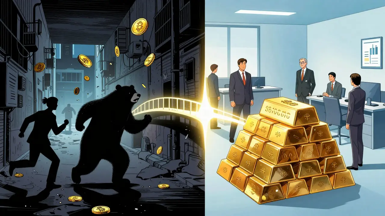 Contrast between chaotic crypto crash and calm institutional investing