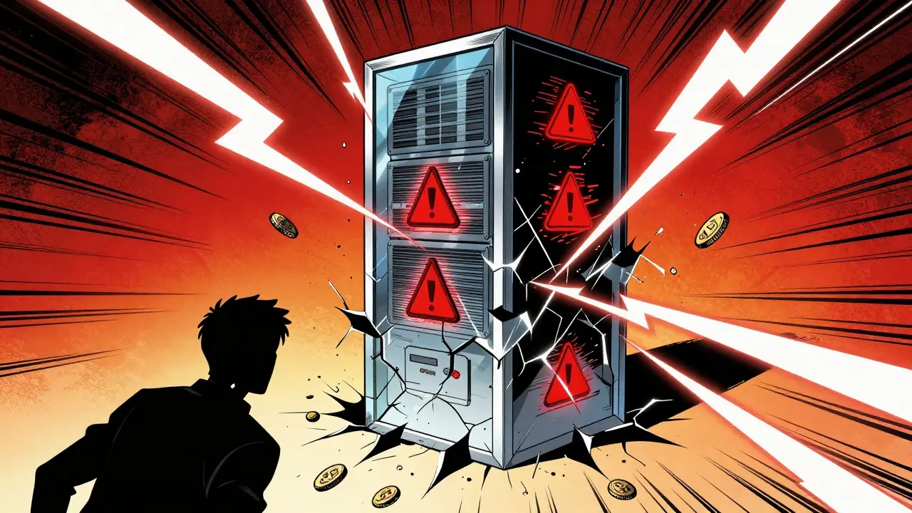 Cracking server tower under cyber attack representing poor security