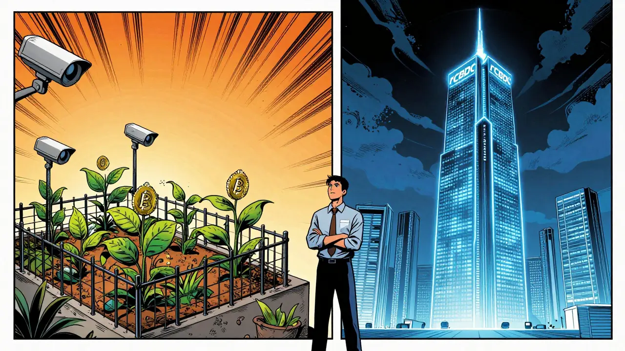 Graphic novel depicting the dual future of private crypto and central bank digital currency.