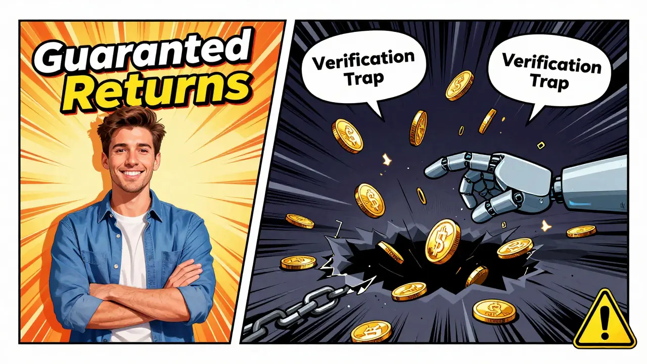 Graphic novel depiction of crypto scam verification trap