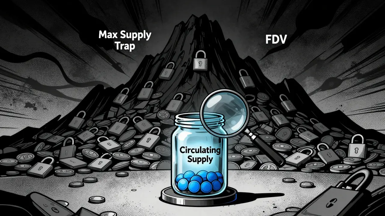 Graphic novel visualizing circulating supply versus max supply risk