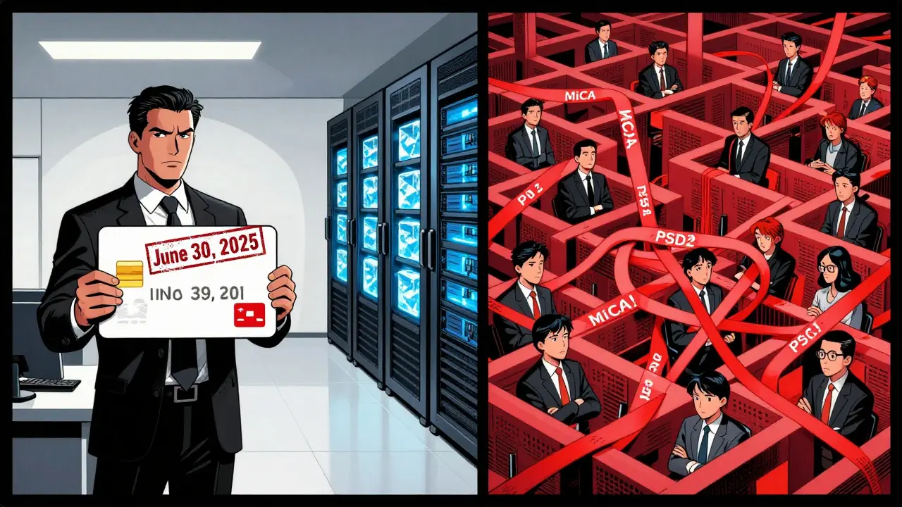 Split screen of strict Singapore rules, EU bureaucracy, and Japan's cold storage