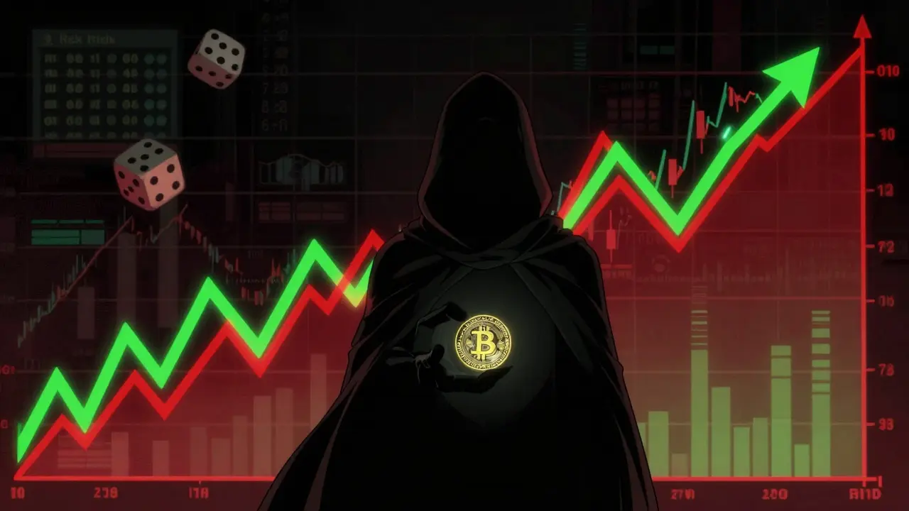 Anonymous trader facing volatile crypto market risks