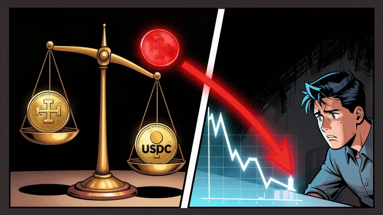 Comic art showing a tipping scale representing impermanent loss risk