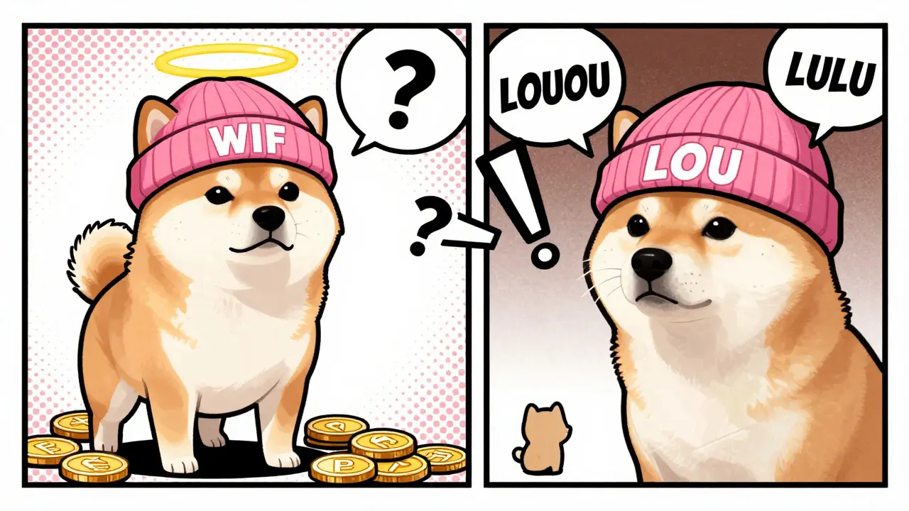 Comparison of popular vs obscure dog meme coins in comic style