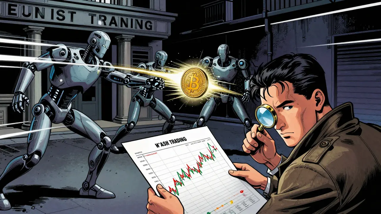 Robots faking trading volume while a detective trader investigates