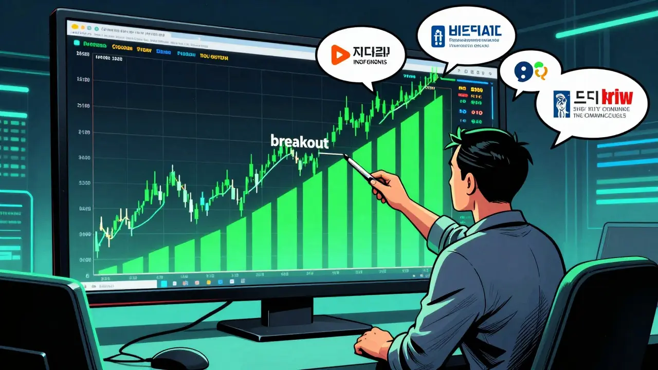 Trader analyzing a chart spike with volume confirmation in comic style