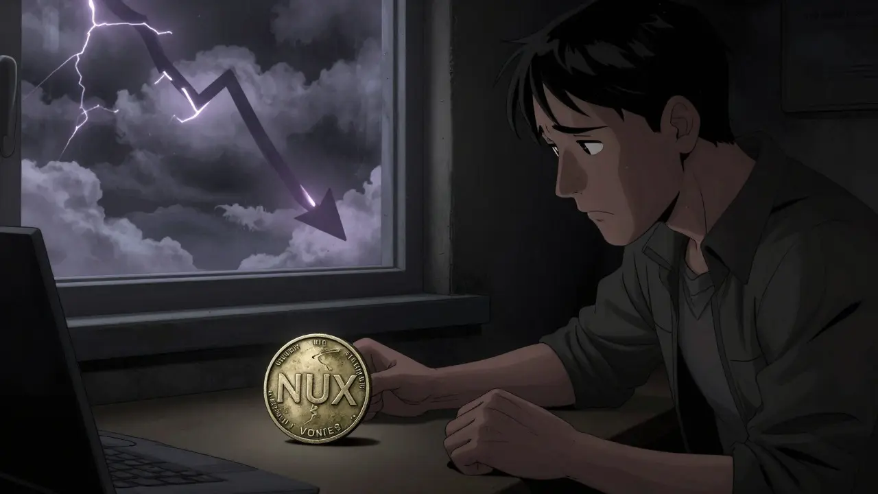 A lonely trader reflecting on the massive drop in NUX token value