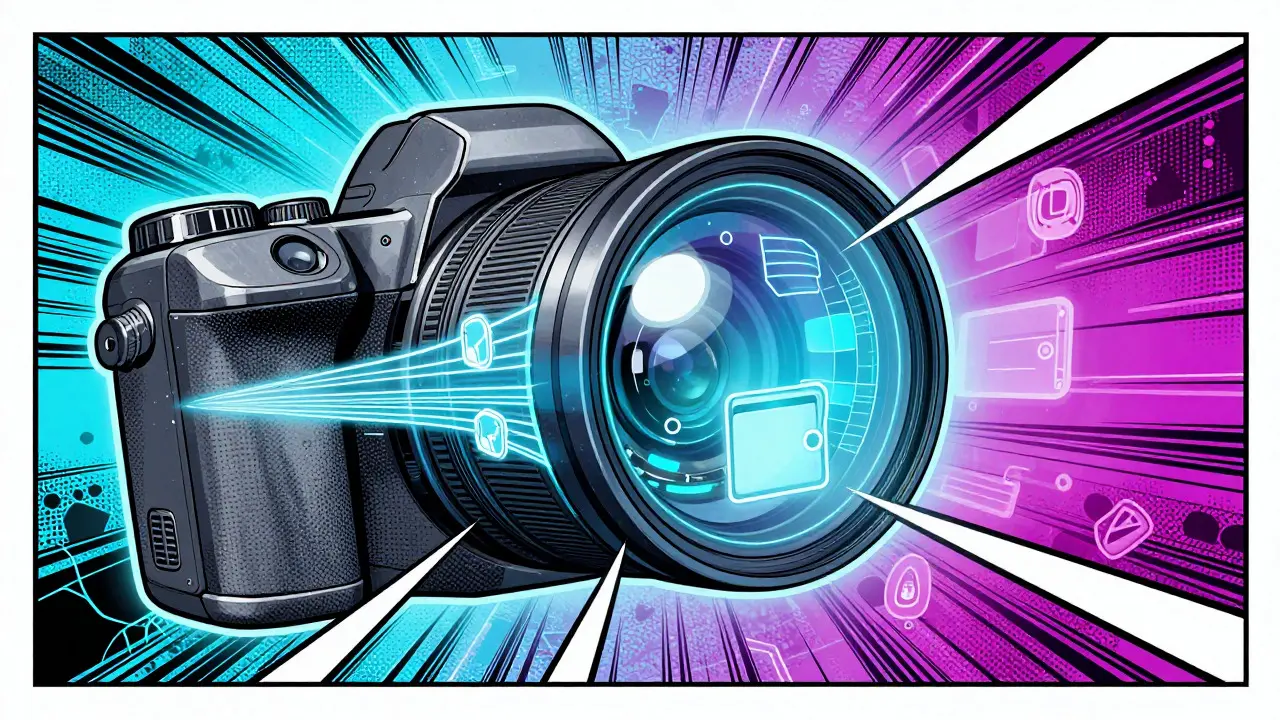 Abstract comic art of a digital snapshot capturing blockchain data