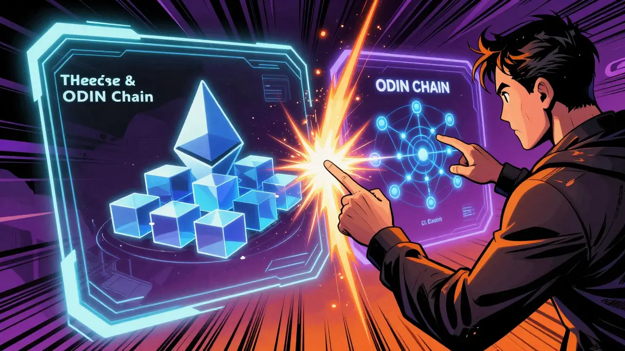 Comic book illustration of a user migrating assets to a new blockchain network