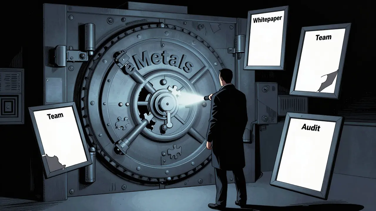 Detective inspecting a locked vault with missing documents nearby