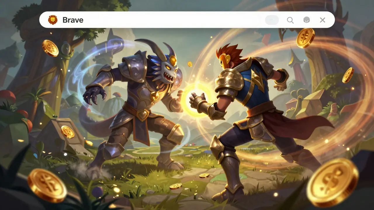 Fantasy gamer battling creatures while earning digital rewards