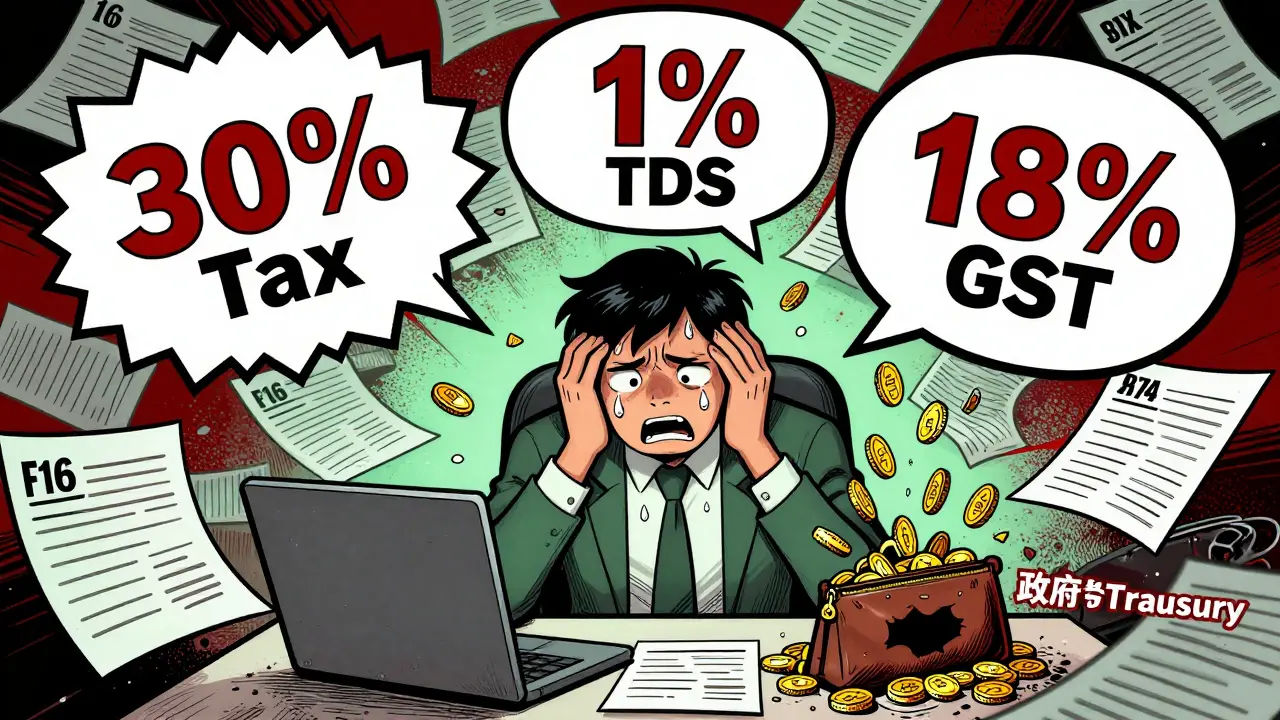 Graphic novel of trader overwhelmed by 30% tax and fees