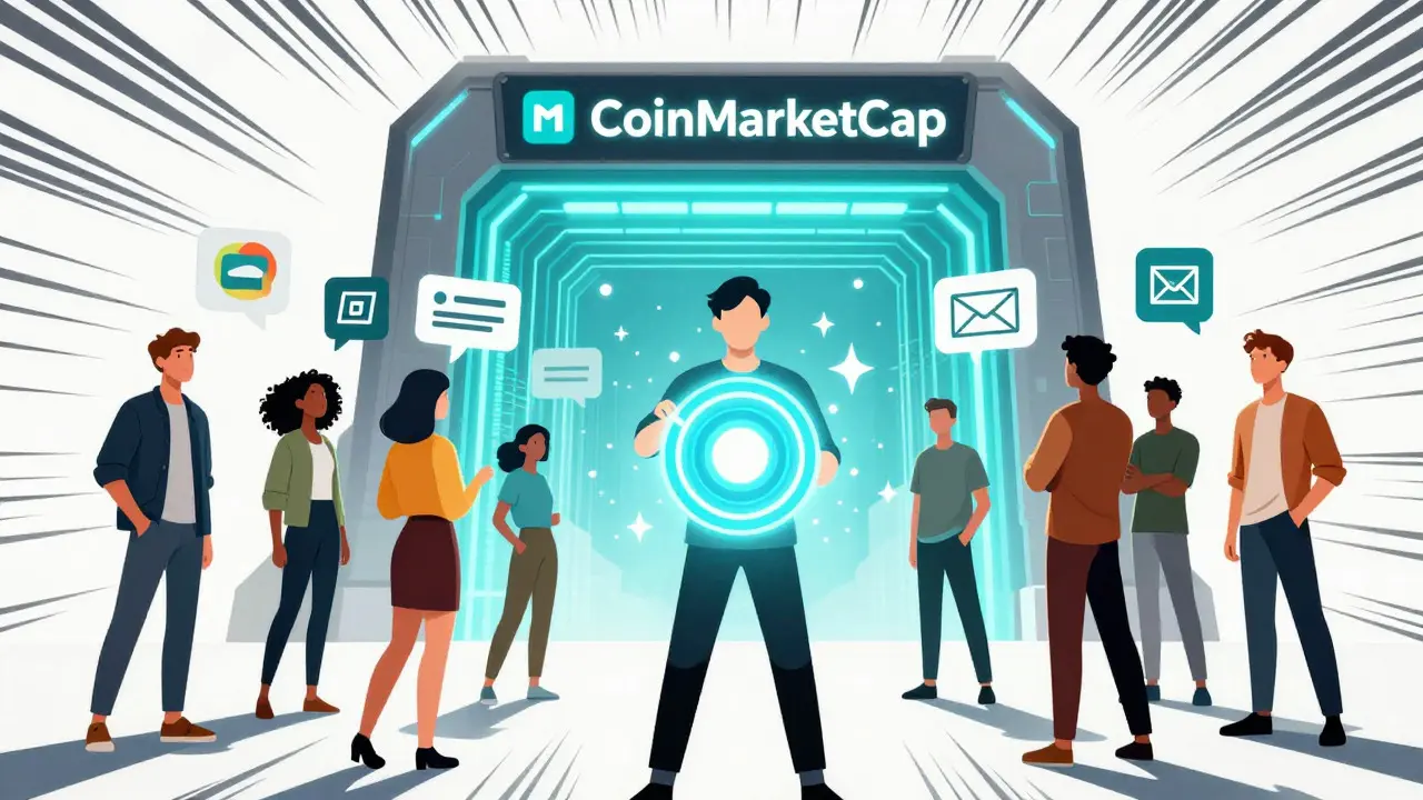Crypto users easily claiming rewards via a bright digital gateway interface