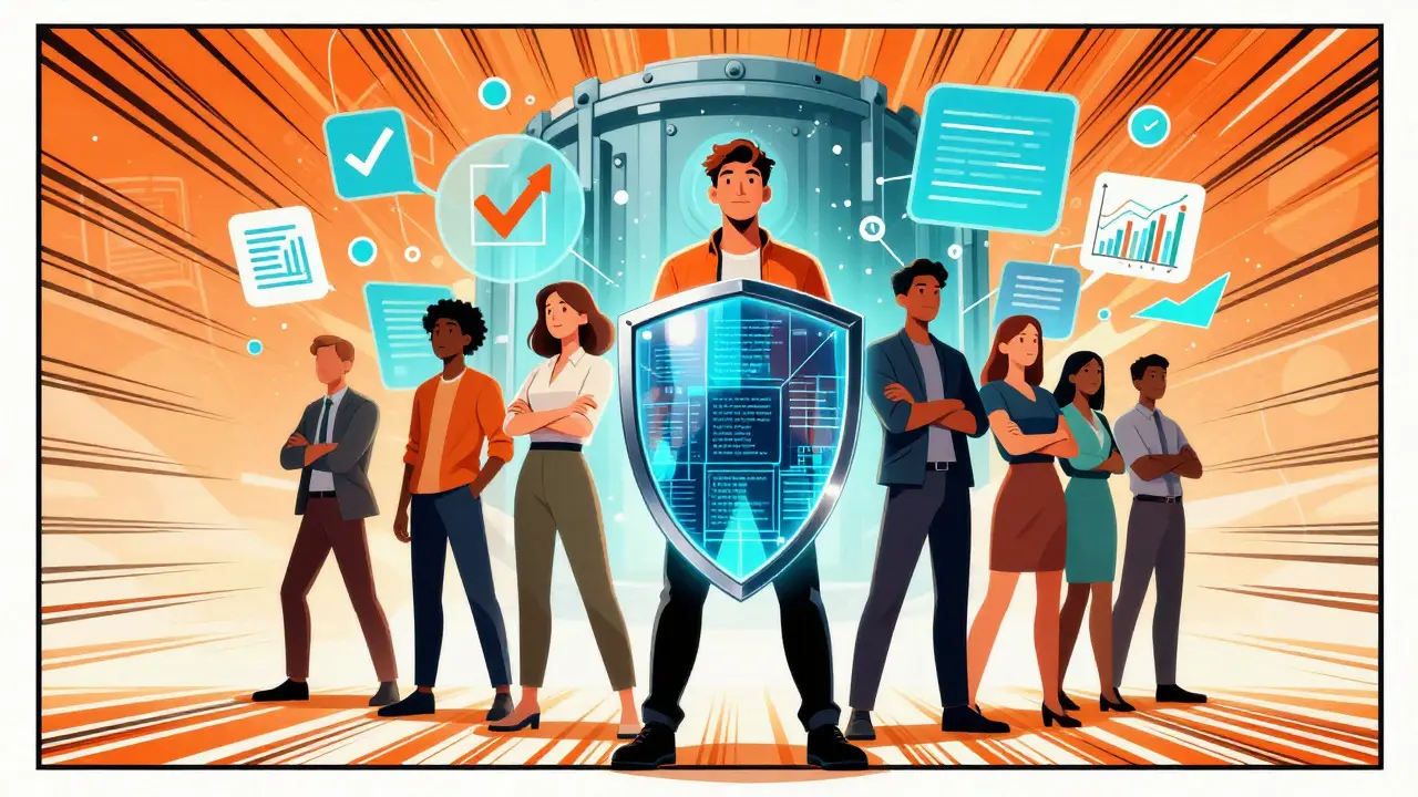 Diverse group protected by a digital shield made of code and data streams