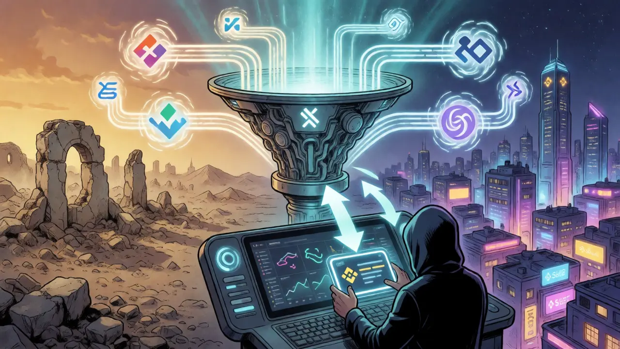 Futuristic trading funnel aggregating liquidity from multiple chains