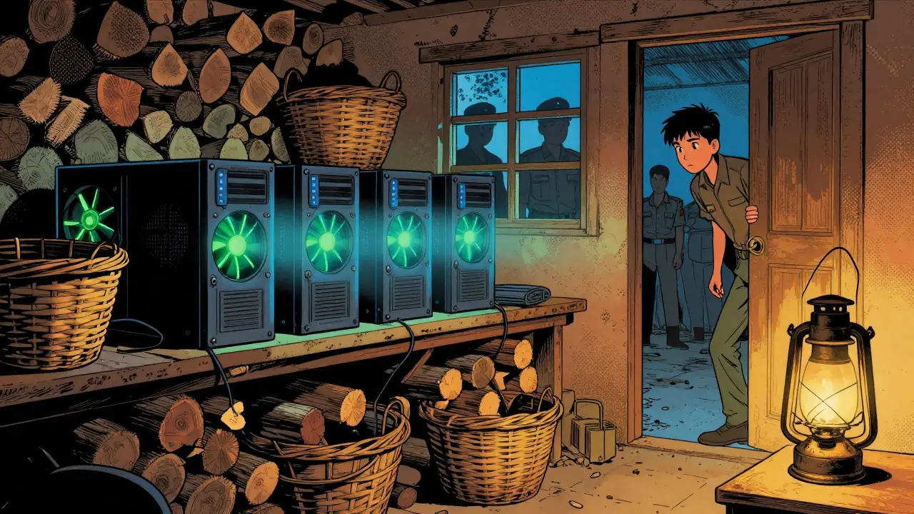 Hidden crypto mining rigs in a rural Nepali home with nervous owner