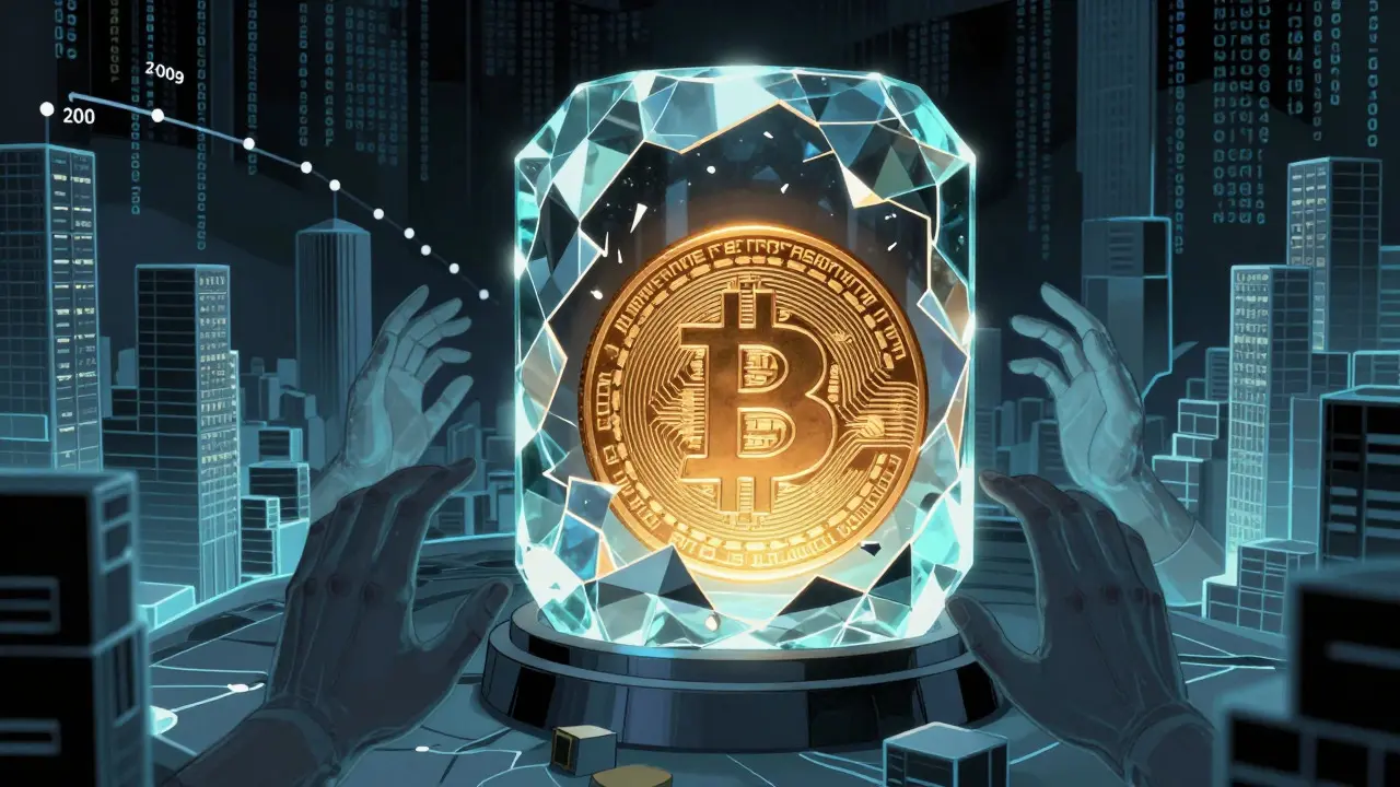 Locked 50 BTC reward inside a digital crystal vault