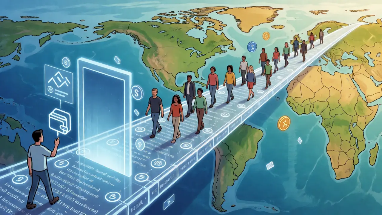 Users trading freely on a borderless digital bridge connecting global markets via DEX.