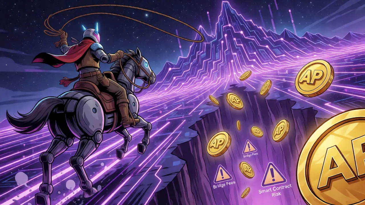 Cyber-cowboy lassoing yield tokens on a dangerous digital PulseChain landscape.