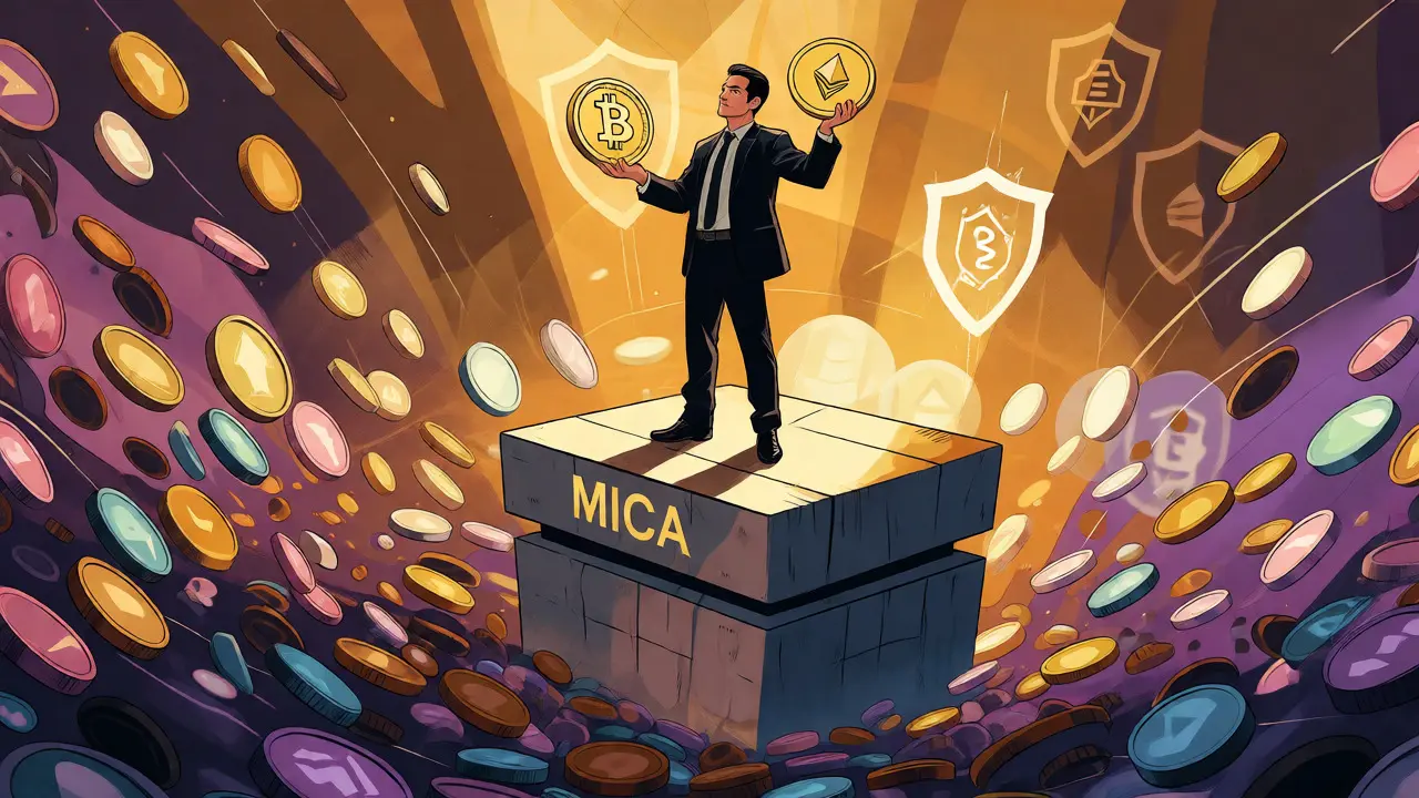 Investor holding core assets above chaotic meme coin vortex