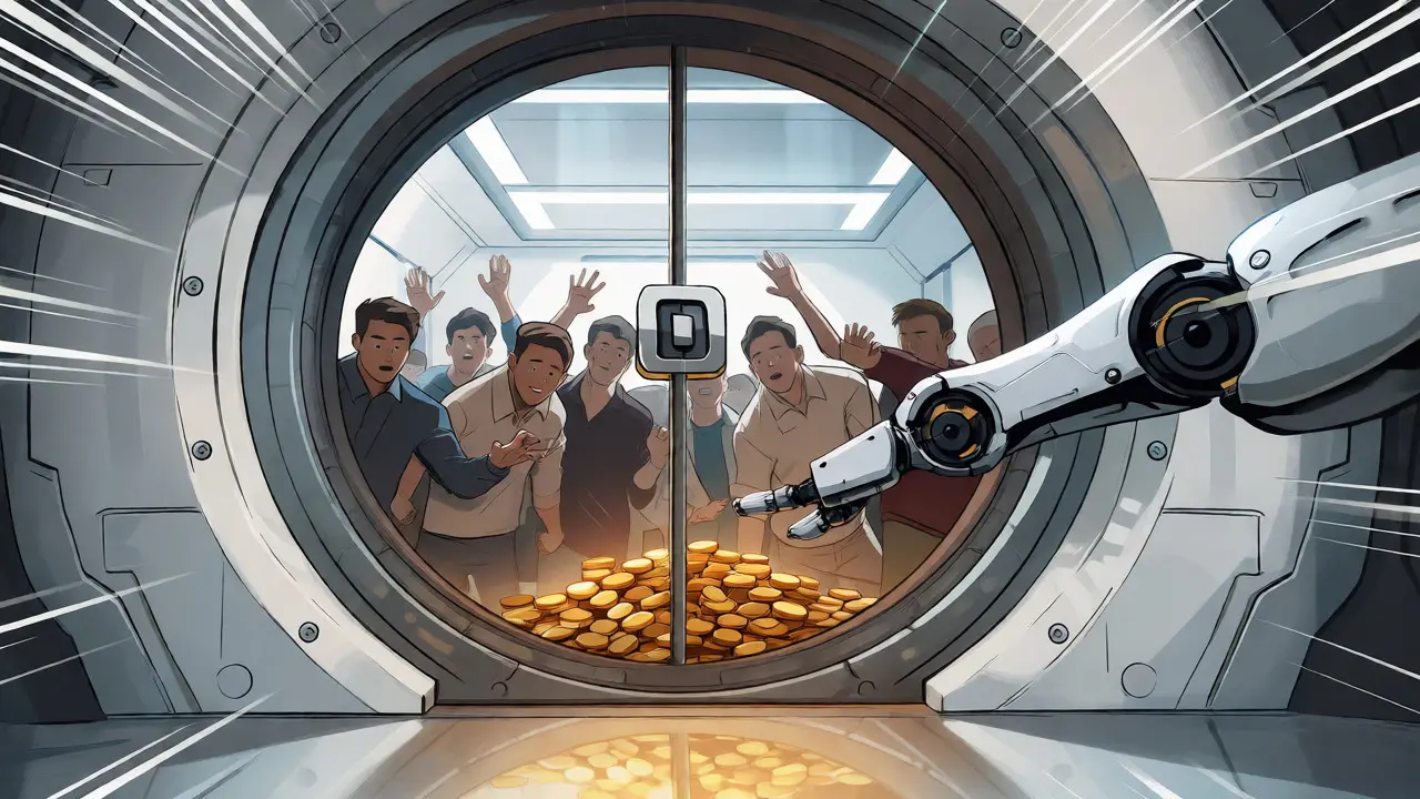 Robotic arm locking away tokens behind a vault door