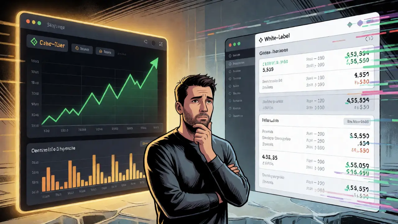Trader comparing a polished major exchange against a generic white-label interface.