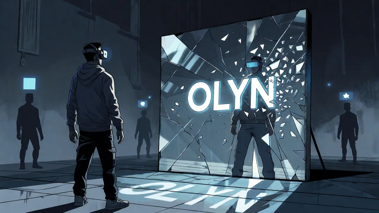 Trader viewing fragmented OLYN token reflection in a DeFi liquidity pool